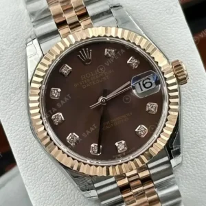Rolex Day-Date 31 Kahve Kadran Everose İki Renk Pırlanta Super Clone ETA Saat kırp kapak