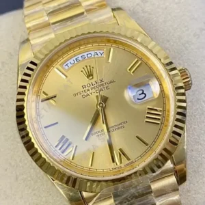 Rolex Day-Date 36 128238 Şampanya Kadran Sarı Altın President Super Clone Eta Saat kırp kapak