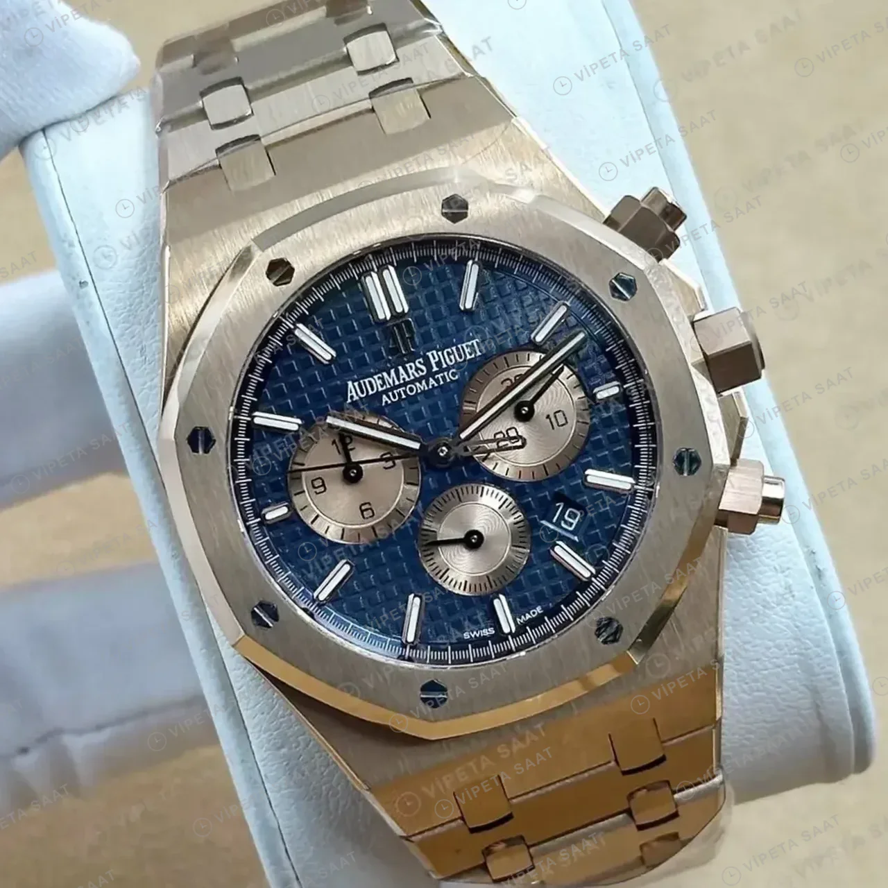Audemars Piguet 26240SR Mavi Kadranlı Kronograf İki Renk Super Clone ETA Saat kırp kapak