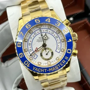 Rolex Yacht-Master II 116688 44 mm Beyaz Kadran Sarı Altın Super Clone Eta Saat kırp kapak