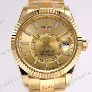 Rolex Sky-Dweller 42 326938 Şampanya Kadran Sarı Altın Oyster Super Clone Eta Saat kırp kapak