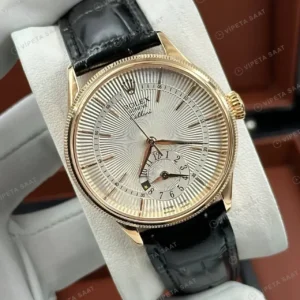 Rolex Cellini Dual Time Everose Deri Kordon Super Clone ETA Saat kırp kapak