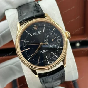 Rolex Cellini Siyah Kadran Tarih Everose Deri Kordon Super Clone ETA Saat kırp kapak