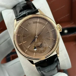 Rolex Cellini Kahverengi Kadran Everose Deri Kordon Super Clone ETA Saat kırp kapak