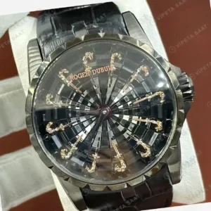 Roger Dubuis Knights of the Round Table Siyah Kadran Çelik Super Clone ETA Saat kırp kapak