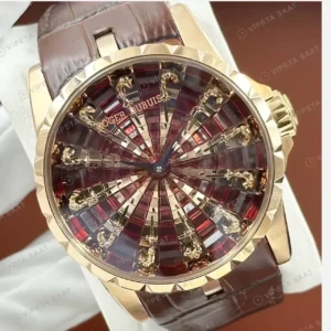 Roger Dubuis Knights of the Round Table Rose Kırmızı Kadran Deri Gece Super Clone ETA Saat kırp kapak