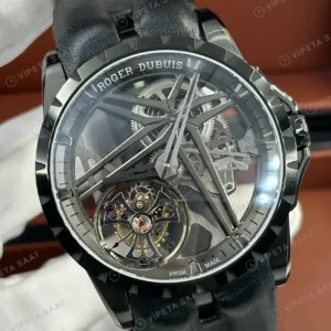 Roger Dubuis Excalibur Siyah Skeleton Tourbillon Deri Super Clone ETA Saat kırp kapak