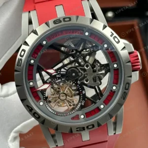 Roger Dubuis Excalibur Siyah Skeleton Kırmızı Kauçuk Super Clone ETA Saat kırp kapak