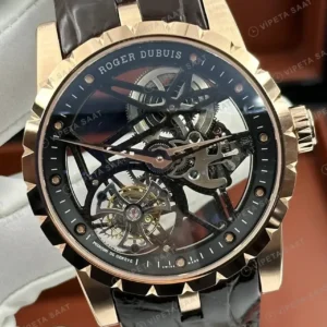 Roger Dubuis Excalibur Rose Skeleton Tourbillon Deri Super Clone ETA Saat kırp kapak