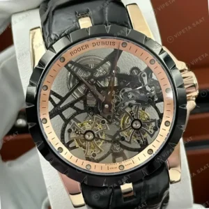 Roger Dubuis Excalibur Rose Skeleton Tourbillon Deri Gece Super Clone ETA Saat kırp kapak