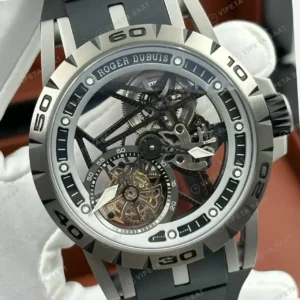 Roger Dubuis Excalibur Gümüş Skeleton Tourbillon Kauçuk Super Clone ETA Saat kırp kapak
