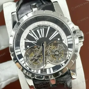 Roger Dubuis Excalibur Gümüş Skeleton Deri Super Clone ETA Saat kırp kapak
