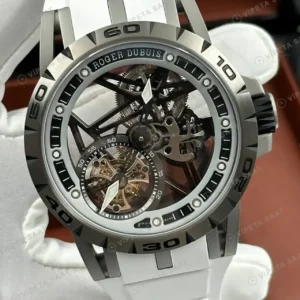 Roger Dubuis Excalibur Gümüş Skeleton Beyaz Kauçuk Super Clone ETA Saat kırp kapak
