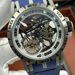 Roger Dubuis Excalibur Gri Skeleton Mavi Kauçuk Super Clone ETA Saat kırp kapak