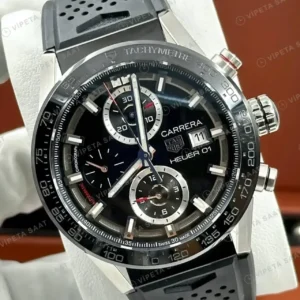 TAG Heuer Carrera Siyah Kronograf Kauçuk Super Clone ETA Saat kırp kapak