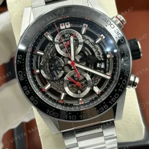 TAG Heuer Carrera Siyah Kronograf Çelik Super Clone ETA Saat kırp kapak