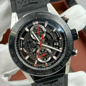 TAG Heuer Carrera Heuer 01 Siyah Skeleton Kronograf Kauçuk Super Clone ETA Saat kırp kapak