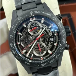 TAG Heuer Carrera Heuer 01 Siyah Skeleton Kronograf Çelik Super Clone ETA Saat kırp kapak