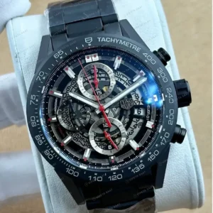 TAG Heuer Carrera Heuer 01 Siyah Skeleton Kronograf Kauçuk Gece Super Clone ETA Saat kırp kapak