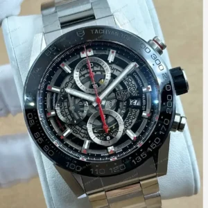 TAG Heuer Carrera Heuer 01 Siyah Skeleton Kronograf Çelik Gece Super Clone ETA Saat kırp kapak