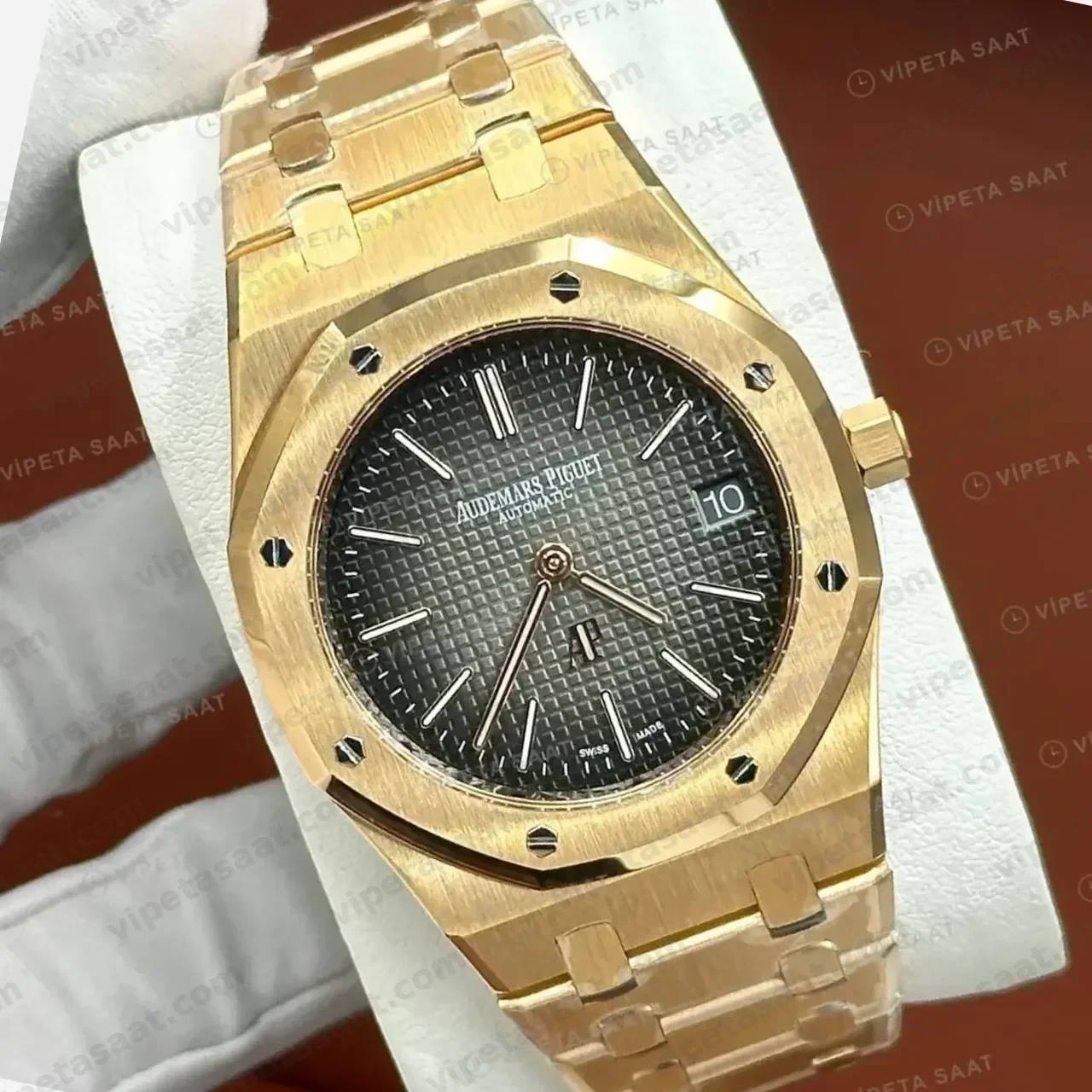 Audemars Piguet 16202OR Gri Kadranlı Jumbo 50. Yıl Rose Gold Super Clone ETA Saat kırp kapak