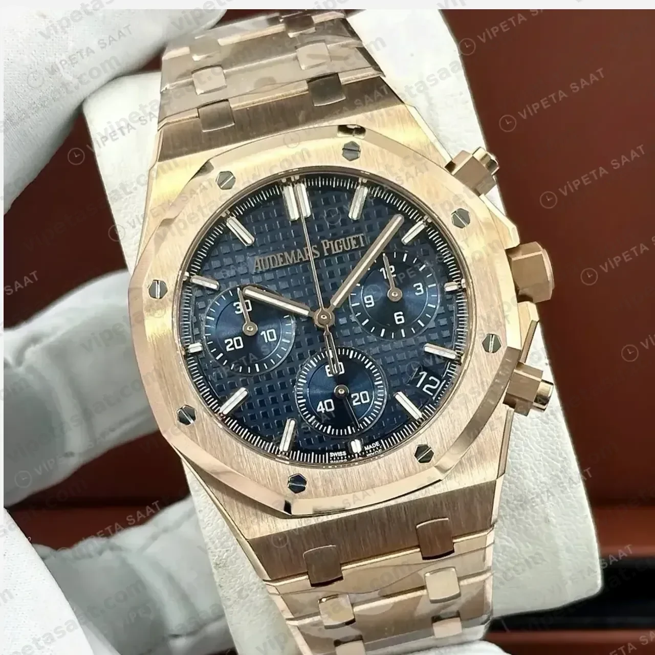 Audemars Piguet 26470OR Mavi Kadranlı Kronograf Rose Gold Kauçuk II Super Clone ETA Saat kırp kapak