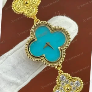 Van Cleef Alhambra Turkuaz Kadran Bileklik Super Clone ETA Saat kırp kapak