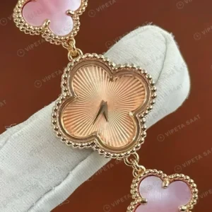 Van Cleef Alhambra Pembe Kadran Bileklik Super Clone ETA Saat kırp kapak