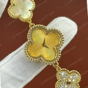 Van Cleef Alhambra Altın Kadran Bileklik Super Clone ETA Saat kırp kapak