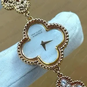 Van Cleef Alhambra Beyaz Sedef Kadran Bileklik Super Clone ETA Saat kırp kapak