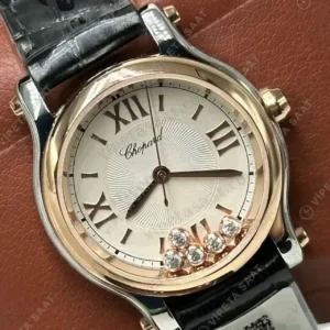 Chopard Happy Sport Rose Altin Gumus Kadran Elmas Deri Super Clone ETA Saat kırp kapak