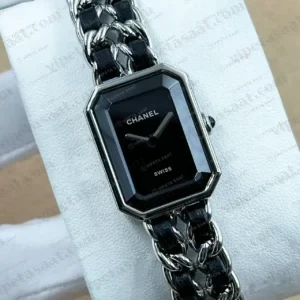 Chanel Premiere Siyah Kadran Deri Zincir Bileklik Super Clone ETA Saat kırp kapak