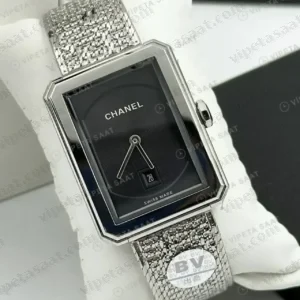 Chanel Premiere Gümüş Kadran Tweed Super Clone ETA Saat kırp kapak