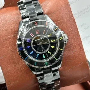 Chanel J12 Siyah Seramik Renkli Rakam Super Clone ETA Saat kırp kapak