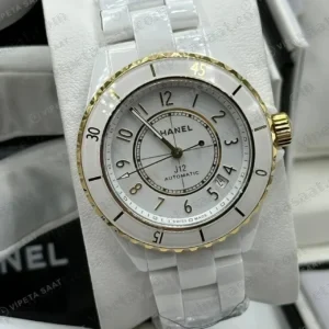 Chanel J12 Beyaz Seramik Altın Bezel Super Clone ETA Saat kırp kapak