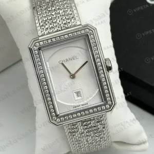 Chanel Boy-Friend Beyaz Elmas Taşlı Bileklik Super Clone ETA Saat kırp kapak