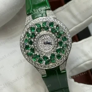 Graff Diamond Zümrüt Taşlı Yeşil Deri Super Clone ETA Saat kırp kapak