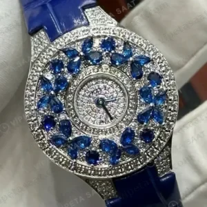 Graff Diamond Safir Taşlı Mavi Deri Super Clone ETA Saat kırp kapak