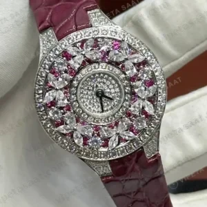 Graff Diamond Pembe Taşlı Bordo Deri Super Clone ETA Saat kırp kapak