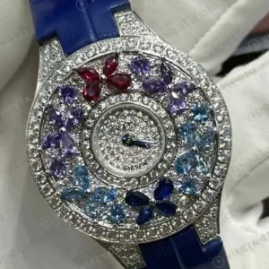 Graff Diamond Kelebek Renkli Taşlı Mavi Deri Super Clone ETA Saat kırp kapak