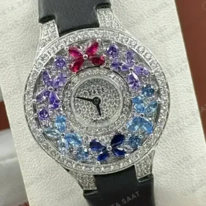 Graff Diamond Kelebek Renkli Siyah Deri Super Clone ETA Saat kırp kapak