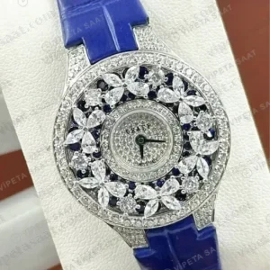 Graff Diamond Kelebek Elmas Çiçek Mavi Deri Super Clone ETA Saat kırp kapak