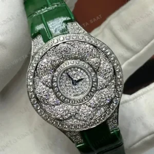 Graff Diamond Elmas Taşlı Pave Yeşil Deri Super Clone ETA Saat kırp kapak