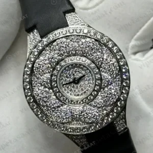 Graff Diamond Elmas Taşlı Pave Siyah Deri Gündüz Super Clone ETA Saat kırp kapak