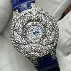 Graff Diamond Elmas Taşlı Pave Mavi Deri Super Clone ETA Saat kırp kapak