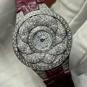 Graff Diamond Elmas Taşlı Pave Bordo Deri Super Clone ETA Saat kırp kapak