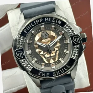 Philipp Plein The Skull Altın Kadran Gri Kauçuk Super Clone ETA Saat kırp kapak