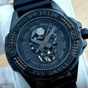 Philipp Plein The Skull Siyah Kadran Kauçuk Gece Super Clone ETA Saat kırp kapak