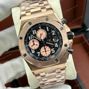 Audemars Piguet 26470OR Siyah Kadranlı Kronograf Rose Gold Bilezik Super Clone ETA Saat kırp kapak
