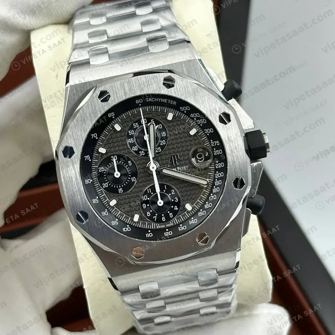 Audemars Piguet 26470ST Gri Kadranlı Kronograf Bilezik Super Clone ETA Saat kırp kapak